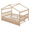 CAVINAS Twin Size Bed Frame, Wooden House Bed with Pull-Out Trundle, House-Shaped Bed for Kids, Teens, Girls, Boys - 2 of 4