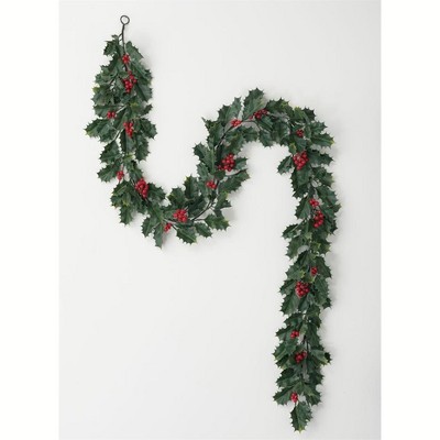 Sullivans Artificial Vermont Holly Christmas Garland 72"L Green