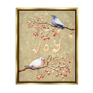 Stupell Industries Joy Birds on Winter Branches Black Floater Framed Canvas Wall Art - 1 of 4