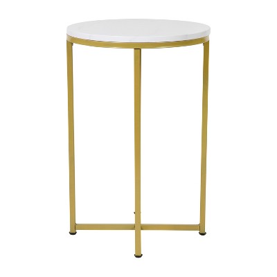 White Marble and Gold Round End Table