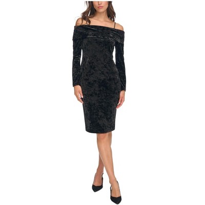Calvin Klein Womens Crush Stretch Velvet Off-Shoulder Dress