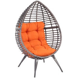 Outsunny Patio Wicker Lounge Chair with Soft Cushion, Outdoor/Indoor PE Rattan Egg Teardrop Cuddle Chair with Height Adjustable Knob for Garden - 1 of 4