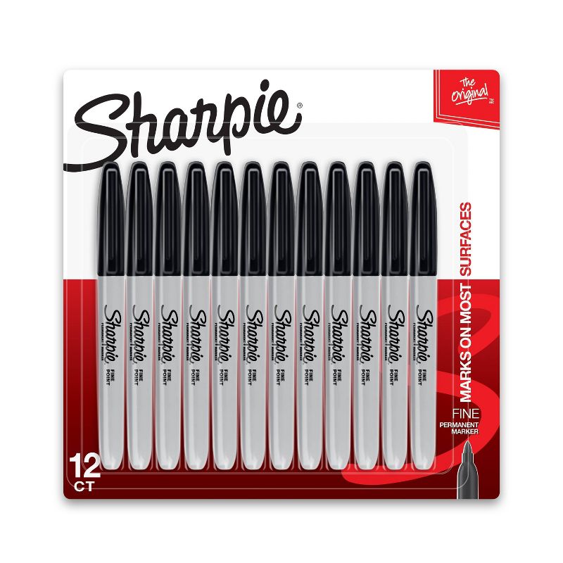 Sharpie 12pk Permanent Markers FineTip Black, 1 of 9