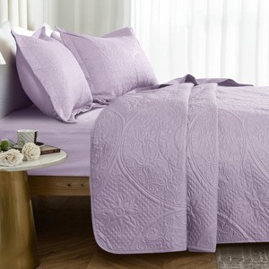 3 Piece Quilt Set Coverlet With Shams Floral Pattern Bedspread Set Bedding Set for All Seasons - Cotton Passion - 1 of 4
