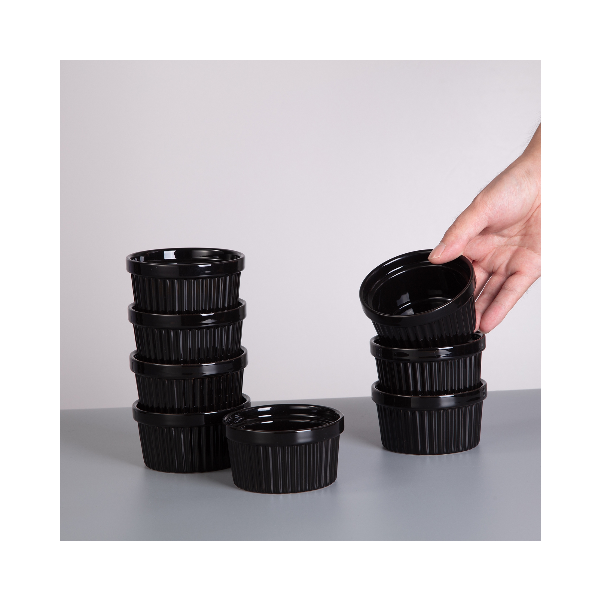 8-Piece Ceramic Ramekins Set - Oven Safe for Baking, Creme Brulee & Souffle | Versatile Dessert Bowls for Pudding, Dipping Sauces