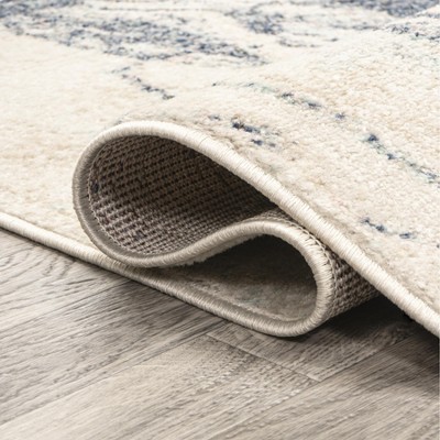 Blue and Cream Abstract 8' x 10' Synthetic Area Rug