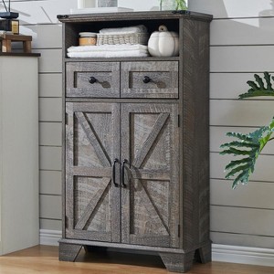 Bathroom Floor Cabinet, 24" Wide Farmhouse Bathroom Storage Cabinet with Drawer & Adjustable Shelf & Barn Doors for Bathroom, Kitchen - 1 of 4