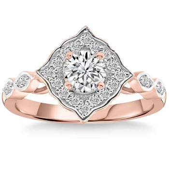 Pompeii3 Certified .83 Ct Accent Designed Diamond Ring Rose Gold Lab Created - Size 7