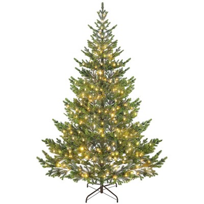 7ft Artificial Prelit Sparse Cedar Christmas Tree with LED Lights and 2931 Tips, Steel Base for Home Office Holiday