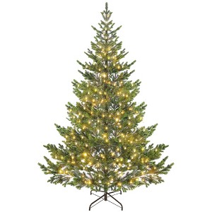 7ft Artificial Prelit Sparse Cedar Christmas Tree with LED Lights and 2931 Tips, Steel Base for Home Office Holiday - 1 of 4