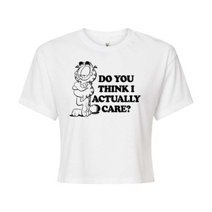 Women's - Garfield - Do You Think I Actually Care Cropped Graphic T-Shirt - 1 of 4