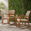 GDFStudio Amber Outdoor Acacia Wood 3 Piece Rocking Chair Chat Set with Cushions, Teak/Cream - 2 of 4