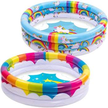 JOYIN Inflatable Kiddie Pool, 2 Pack 47'' Rainbow Unicorn Baby Swimming Pool 3 Ring Swim Pool for Kids, Water Pool for Seasonal Merriment