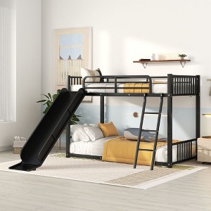 NicBex Twin over Twin Bunk Bed with Guardrail and Slide,Metal Twin Loft Bed with Ladder,Modern Bunk Beds,Noise Reduced Bunk Beds for Bedroom - 1 of 4