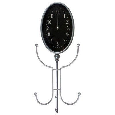 Northlight 32" Silver Oval Wall Clock With Hooks and Hangers