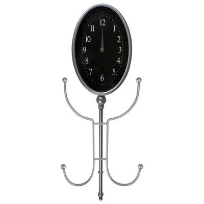 Northlight 32" Silver Oval Wall Clock With Hooks and Hangers