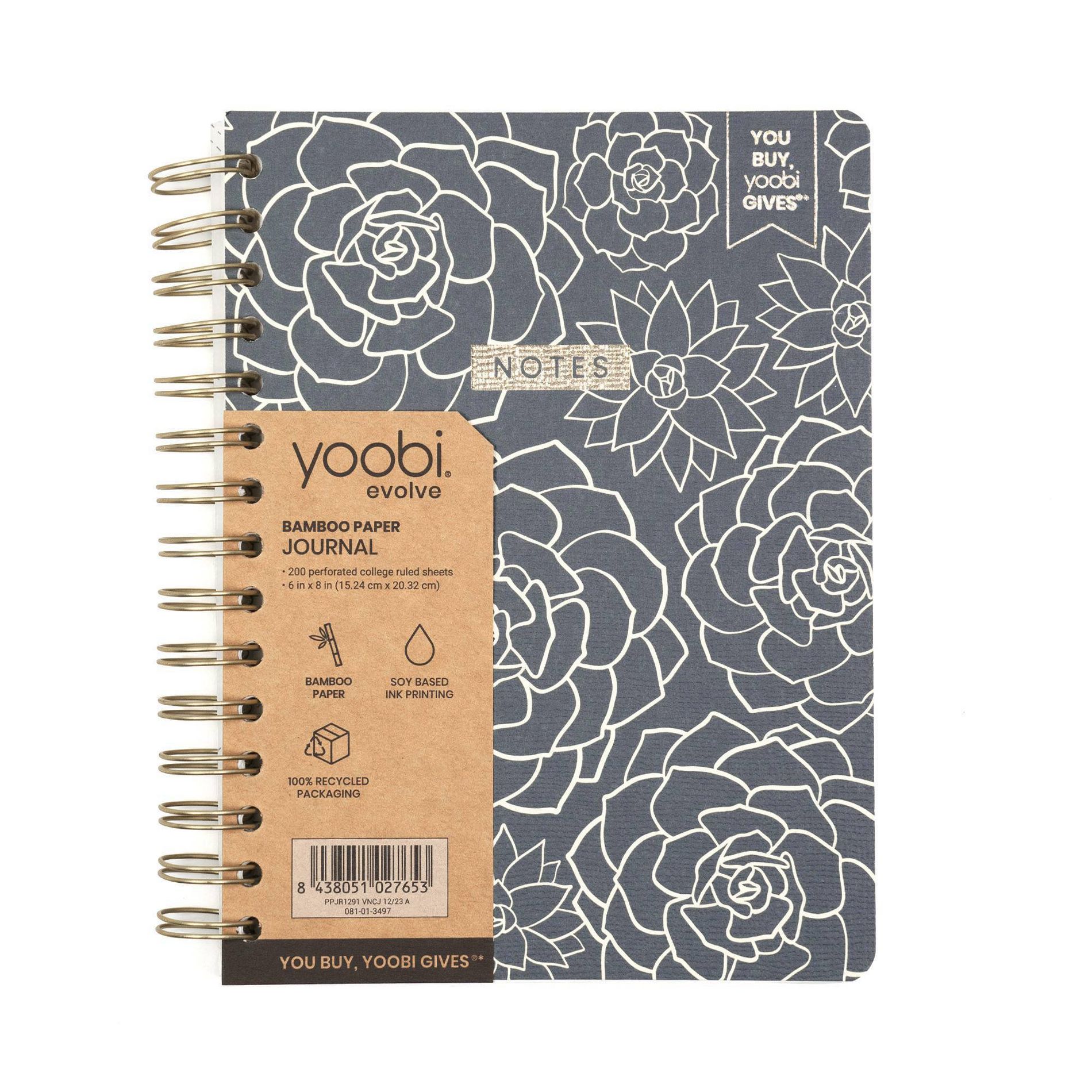 Yoobi Evolve 200pg Ruled Journal 6"x8" Spiral Navy Succulents