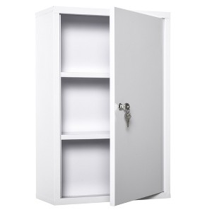 kleankin Steel Wall Mount Medicine Cabinet 3 Tier Emergency Box for Bathroom Kitchen, Lockable with 2 Keys, White - 1 of 4
