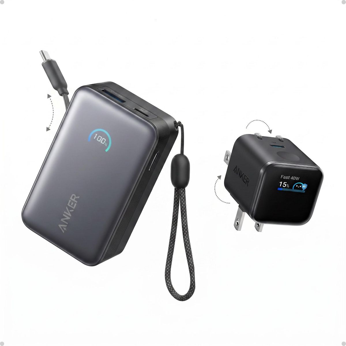 Anker Nano Power Bank (10K, 45W, Built-In Retractable USB-C Cable) + Anker Nano Charger (45W, Smart Display, 180° Foldable)