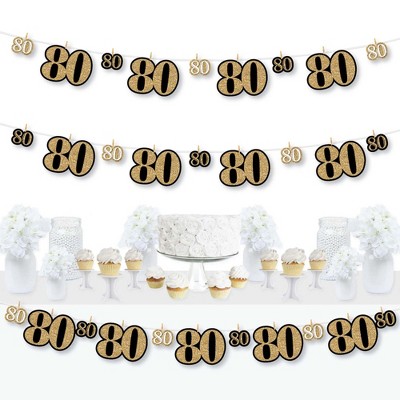 Big Dot of Happiness Adult 80th Birthday - Gold - Birthday Party DIY Decorations - Clothespin Garland Banner - 44 Pieces