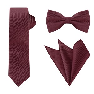 Allegra K Men's Solid Color Wedding Business Pocket Square Necktie Bowtie Set - 1 of 4