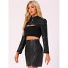 INSPIRE CHIC Women's Faux Leather Cropped Stand Collar Zipper Front Moto Biker Long Sleeve Jacket - 2 of 4