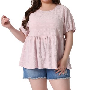 Agnes Orinda Women's Plus Size Crew Neck Short Sleeve Summer Casual Flowy Babydoll Blouses - 1 of 4