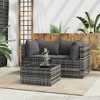 vidaXL 3 Piece Patio Lounge Set with Cushions Gray Poly Rattan - 2 of 4