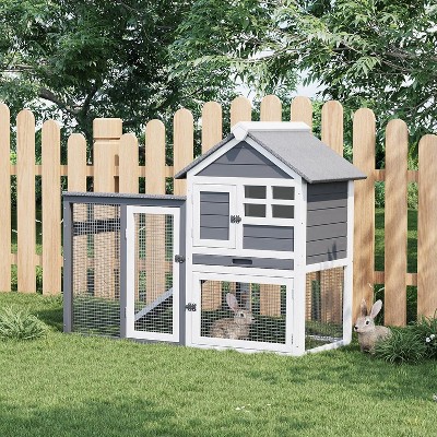 2-Tier Rabbit & Chicken Cage - Weatherproof, 4 Doors, Ramp, Pull-Out Tray for Pets