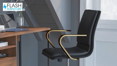 Modern Swivel Mid-Back Executive Chair in Brushed Chrome and Black Leather