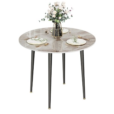 Round Kitchen Dining Table No Chair Coffee Table with Metal Legs for Dining Room