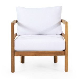 Christopher Knight Home Ellendale Outdoor Acacia Wood Club Chair with Cushions,Teak and White - 1 of 4