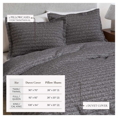 Full/Queen Grey Cotton Waffle Weave Duvet Cover Set