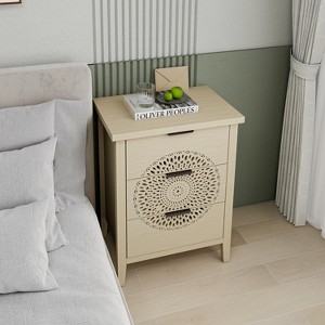 Hollow-Carved 3 Drawer Cabinet Dresser Storage Chest with Metal Handles For Living Room Bedroom - 1 of 1