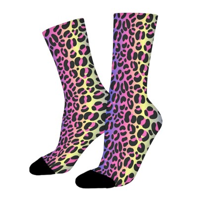 Leopard Women Printed Crew Socks Funny Funky Socks Soft Polyester Novelty Gifts for Artists Men
