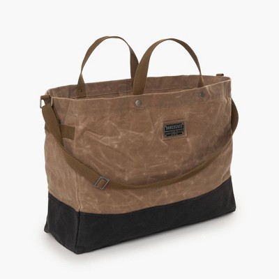 Barebones Neelum Large Brown and Black Waxed Canvas Tote Bag