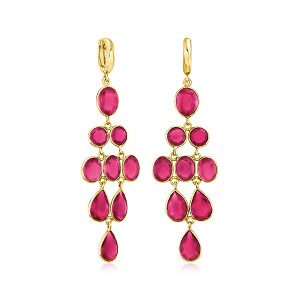 Ross-Simons 23.90 ct. t.w. Pink Quartz Drop Earrings in 18kt Gold Over Sterling - 1 of 4