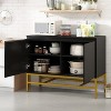 KTMBDW Cabinet with 2 Doors and 1 Shelf, Openwork Carved Storage Cabinet with Golden Metal Legs, Wood Frame for Living Room or Entryway, Black - 3 of 4