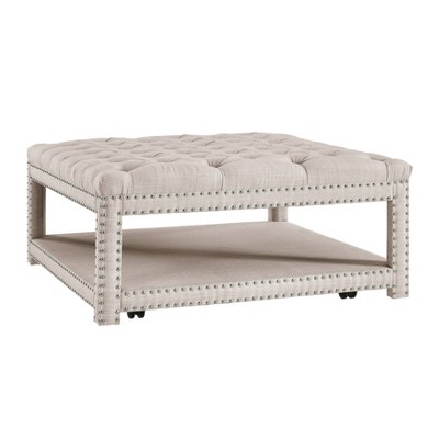 Button Tufted Cocktail Ottoman Beige - HomeFare