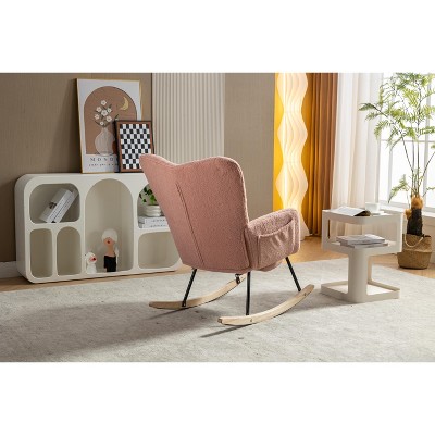 Vynxaria Pink Teddy Fabric Rocking Chair With Adjustable Footrest