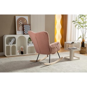 Vynxaria Pink Teddy Fabric Rocking Chair With Adjustable Footrest - 1 of 4