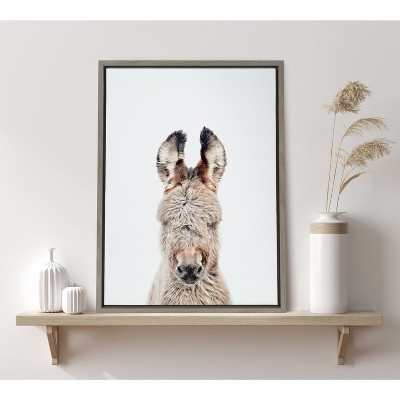 Gray and White Burro Portrait Canvas Print with Polystyrene Frame
