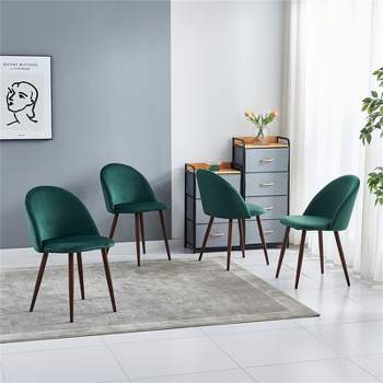 INO Design Mid Century Modern Dining Chairs Set of 4, Accent Soft Velvet Upholstered Barrel Chairs with Sleek Wooden Style Metal Legs