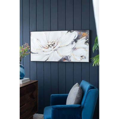 Large White and Gold Floral Canvas Print