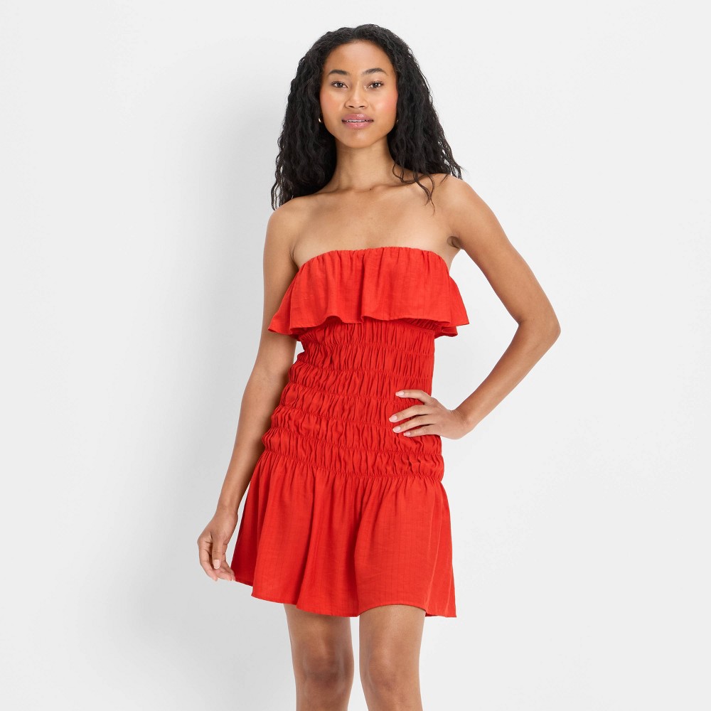 Women's Drop Waist Ruffle Mini A-Line Dress - Future Collective Red L