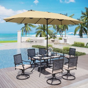 Captiva Designs 8pc Patio Dining Set with Rectangular Steel Table & Black Steel Chairs & Market Umbrella - 1 of 4