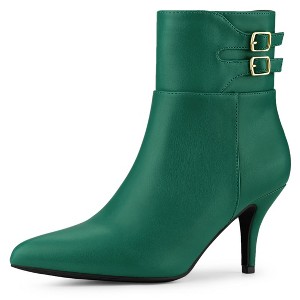 Allegra K Women's Pointed Toe Buckle Stiletto Heels Ankle Boots - 1 of 4