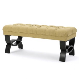 VYNXARIA Ottomans and Benches - Yellow Ottoman Bench with Button-Tufted Design, 48" x 18" x 16" - 1 of 4