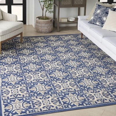 Aloha Modern Mosaic Blue Geometric 7'10" x 10'6" Outdoor Rug