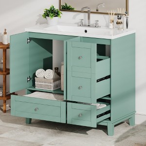 TIRAMISUBEST 36'' Modern Bathroom Vanity with Resin Sink, Freestanding Bathroom Vanity Cabinet with USB Charging, 2 Doors and 3 Drawers - 1 of 4